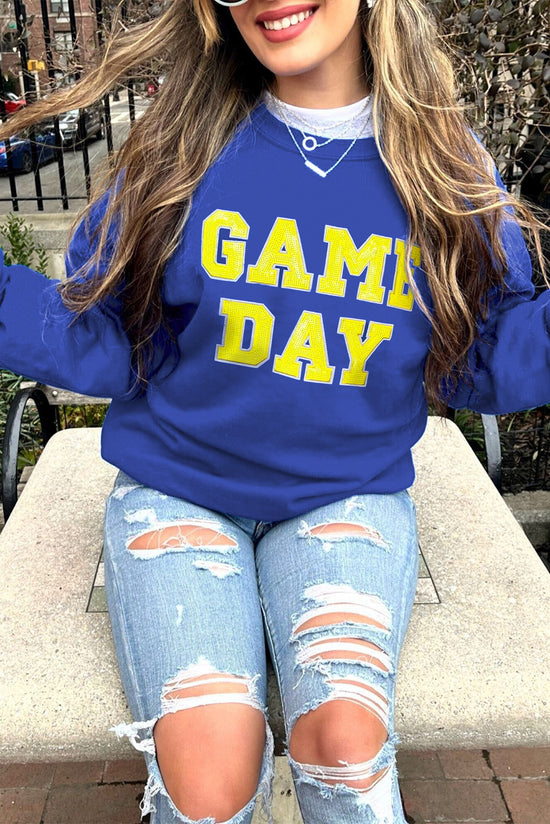 Dark Blue Game Day Crewneck Graphic Sweatshirt