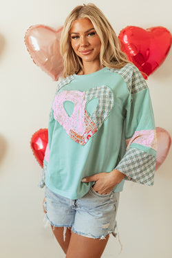 Large high with long sleeves clearly aqua plaid floral peace heart graphic