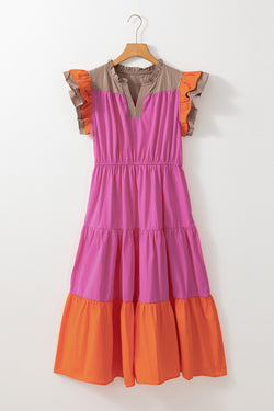 Basy -sleeved candy dress and notched collar on several levels and color blocks