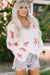 White lightweight knit hoodie with floral print