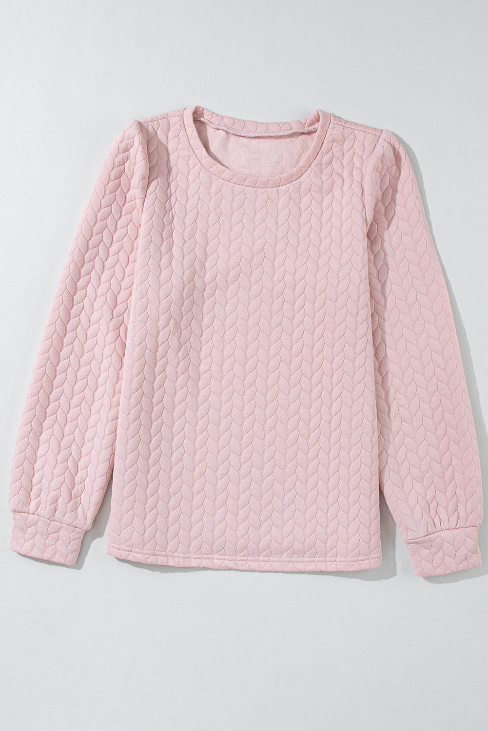 Sweat-shirt rose clair à manches bouffantes texturées et torsadées