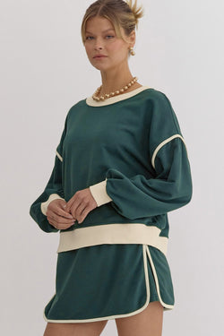 Evergreen -colored contrasting sweater set *