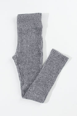 Grey Wide Waist Ribbed Textured Knit Leggings