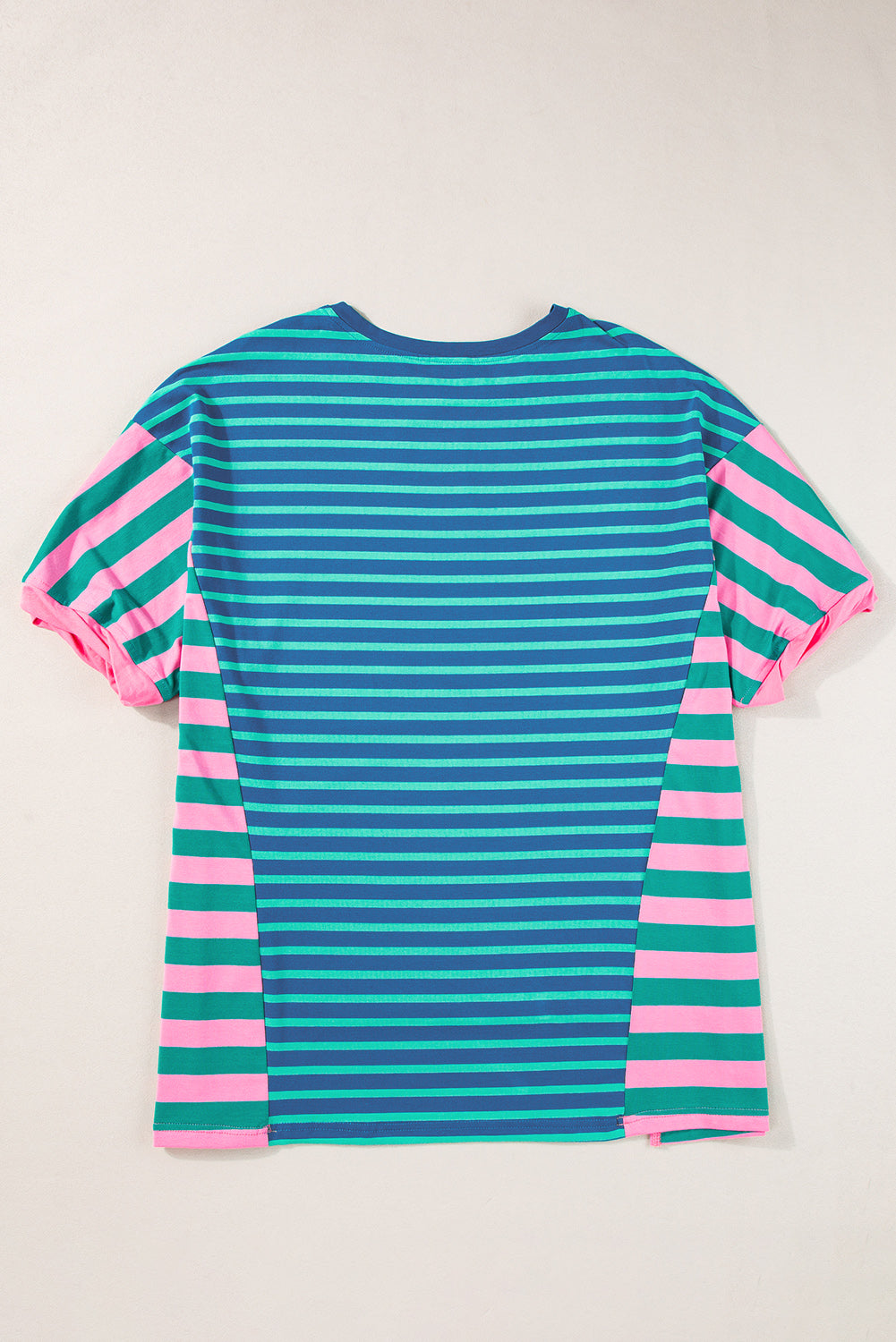 Blue Stripe Colorblock Patchwork Baggy T -Shirt