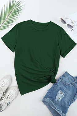 Camiseta verde decretada con cuello redondo