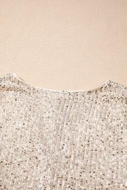 Beige body with glitter and long sleeves, v * collar