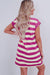 Straight t-shirt dress with pockets and short sleeves in pink stripes