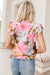 Pink blouse with short sleeves and floral print with pompom and tie