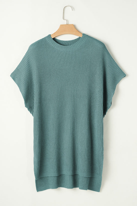 Haze Blue - Surprised Sweater with short sleeves and side slit