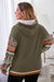 Jungle Green Aztec Patchwork Sleeve Waffle Drawstring Hoodie