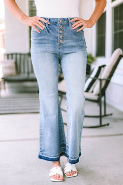 Sky blue flared jeans upper size buttoned in distress