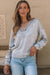 Gray V-neck Hollow Lace Splicing Loose Sweater