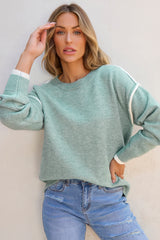 Pull à col rond Moonlight Jade color block à bords contrastés
