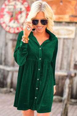 Green -style velvet button dress and green sleeves