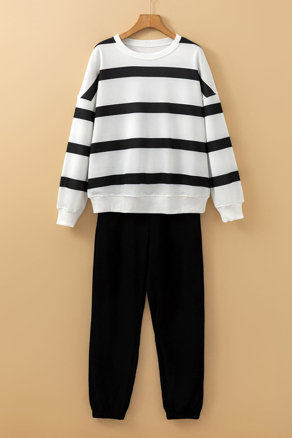 Black striped drop shoulder sweater and sweatpants set