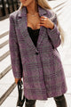 Mid-long checkered coat with a button and reverse neck