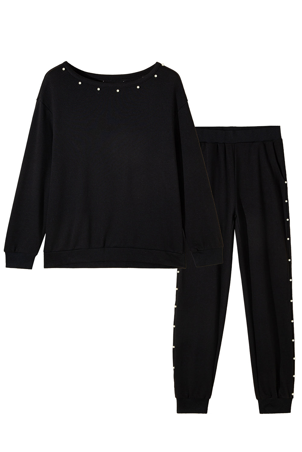 Ensemble pull et pantalon de jogging noir à décor de perles-A WOMAN WE LOVE