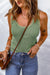 Solid Green Waffle Knit U-Neck Tank Top