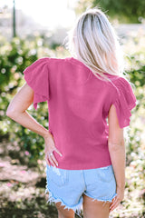 Pull en tricot à col rond et manches à volants léopard rose