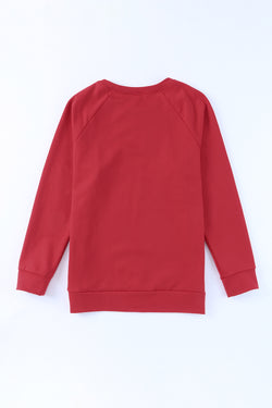 Bright Red Plain Raglan Sleeve Crew Neck Sweatshirt