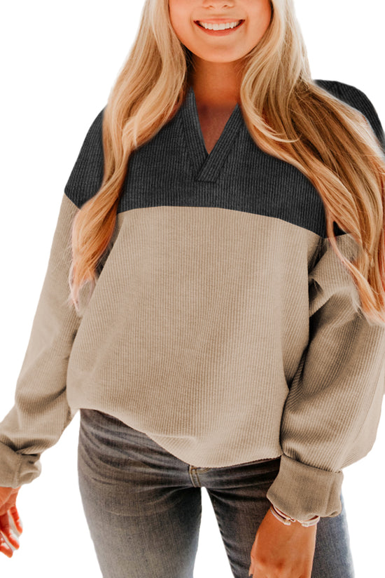 Carbon Grey Color Block Wired Notched Collar Sweatshirt