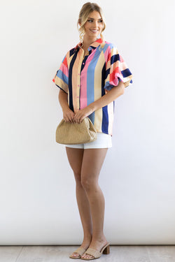 Multicolored buttoned shirt with stripes and puffy sleeves