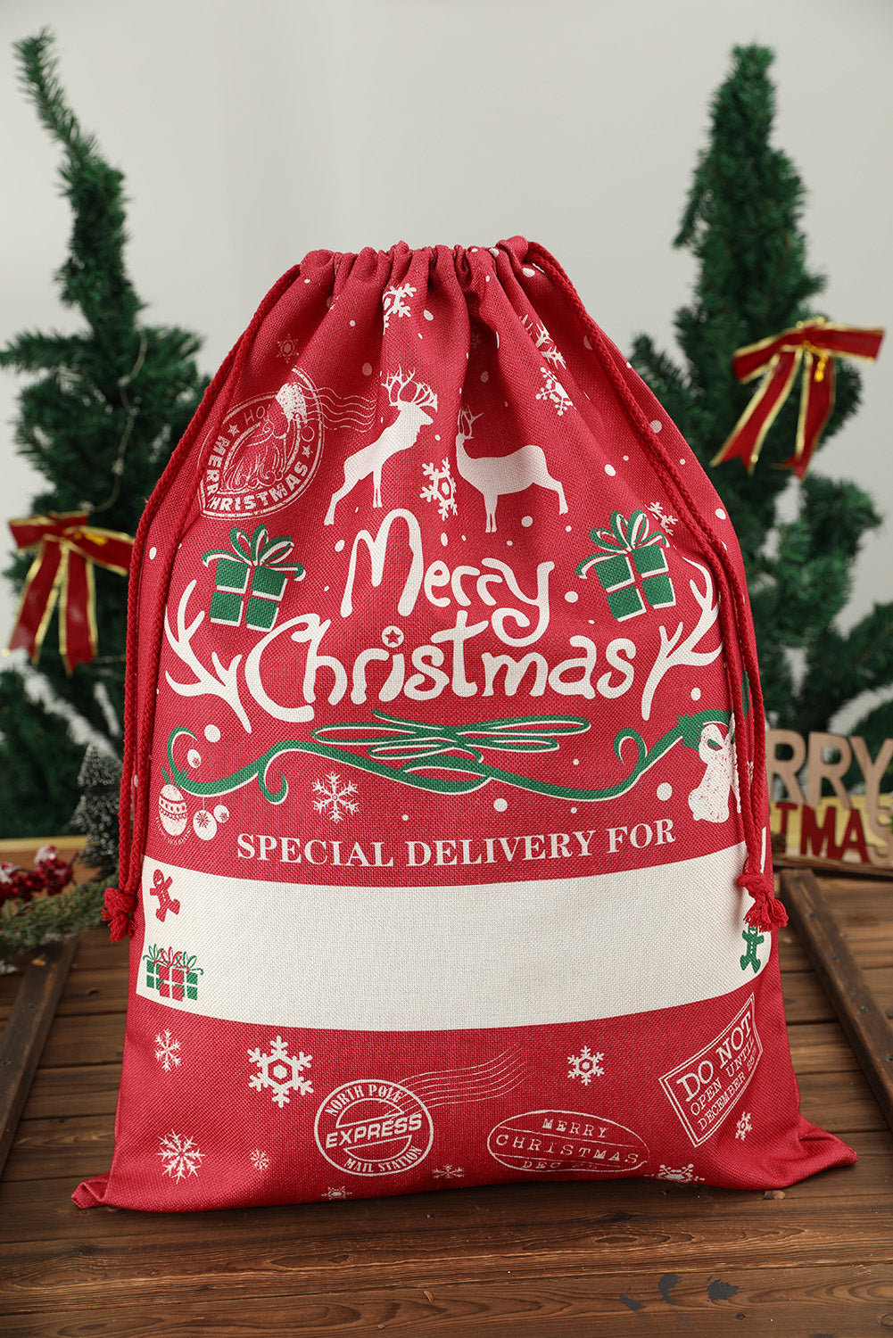 Grand sac cadeau de Noël blanc avec cordon de serrage 50 x 66 cm