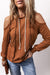 Cinnamon Exposed Seam Drawstring Off-Shoulder Hoodie