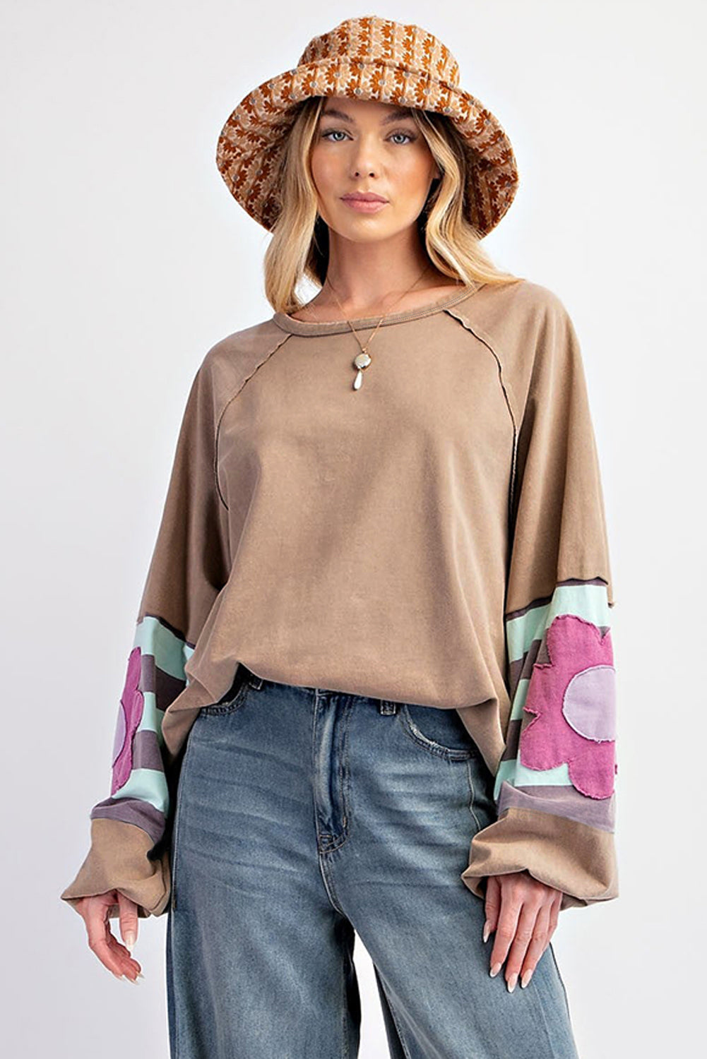 Haut oversize Dune Flower Patchwork à manches raglan et coutures apparentes