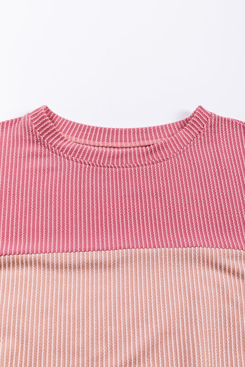 Pink Color Block Long Sleeve Ribbed Loose Top