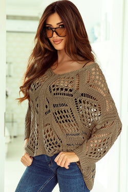 Khauk sweater with bat handle and V-neck in openwork knitting