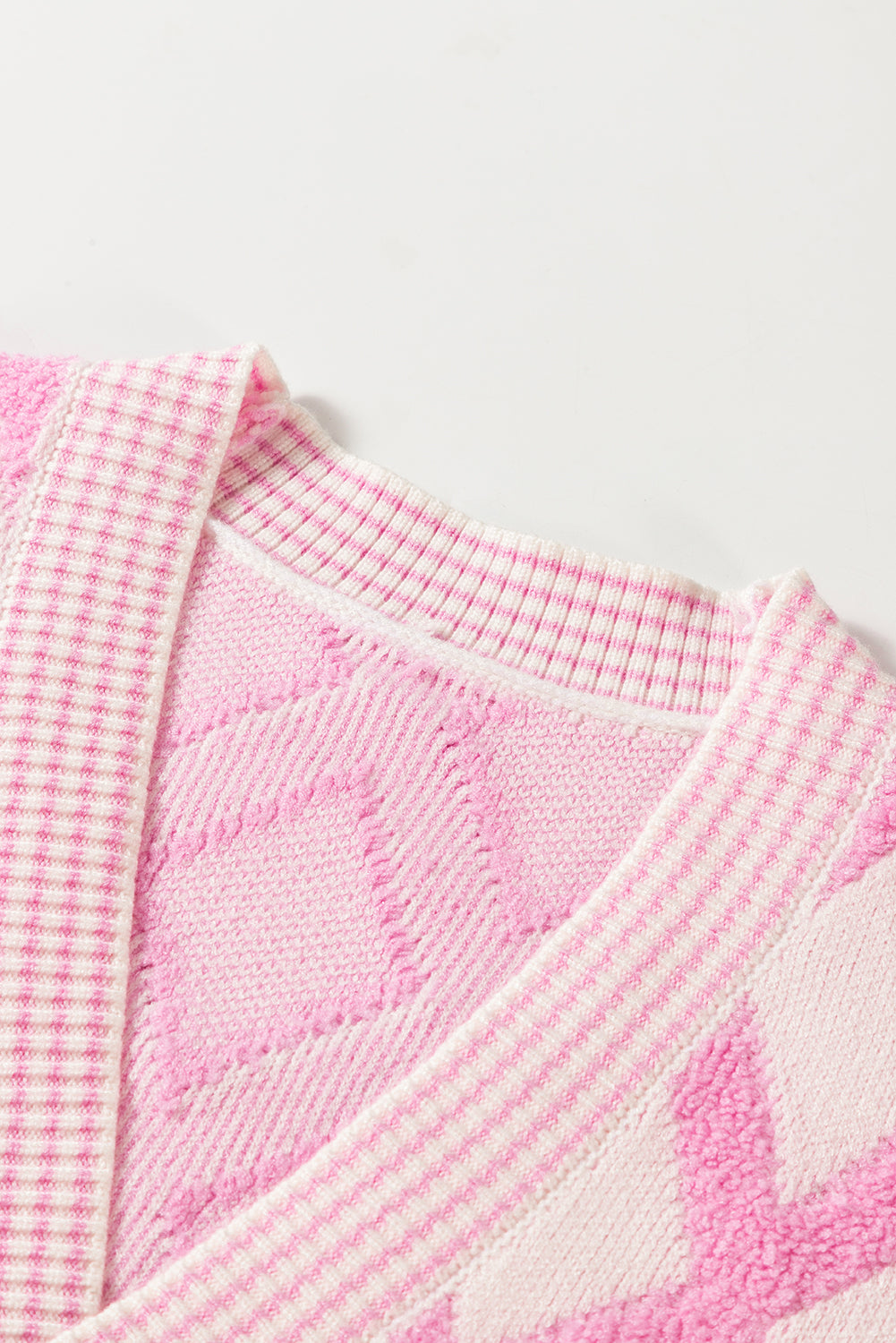 Cardigans en tricot à motif losange rose, ouverts sur le devant, avec poches