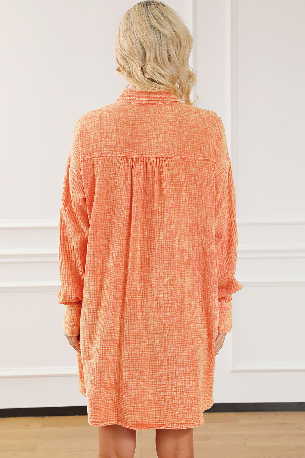 Robe de chemise surdimensionnée de poche à double poitrine orange