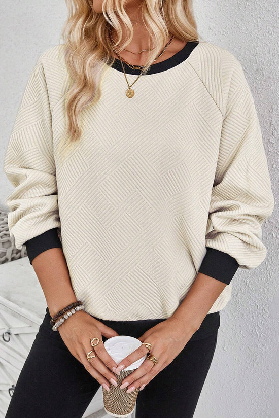 Jet Stream Color Block Edge Raglan Sleeve Crew Neck Top