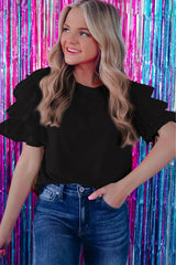 Blouse noire à manches volantées en tulle-A WOMAN WE LOVE