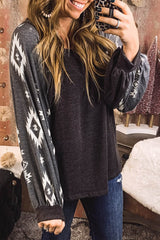 Black long sleeve top with western print patch