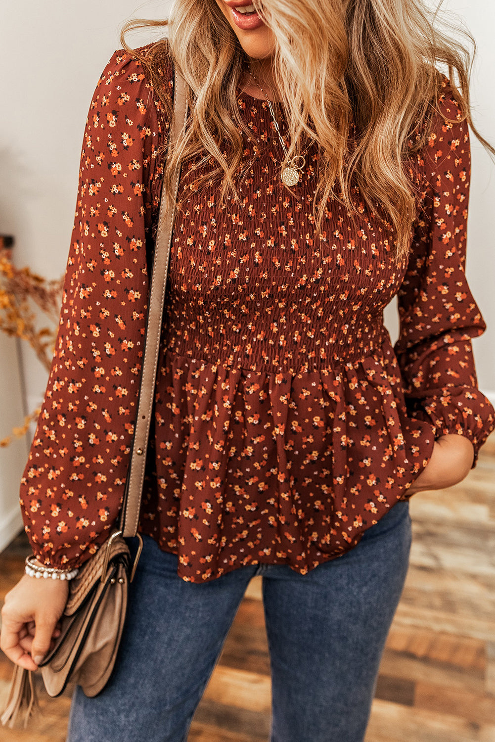 Boho Floral Bust Bust Peplum Blouse