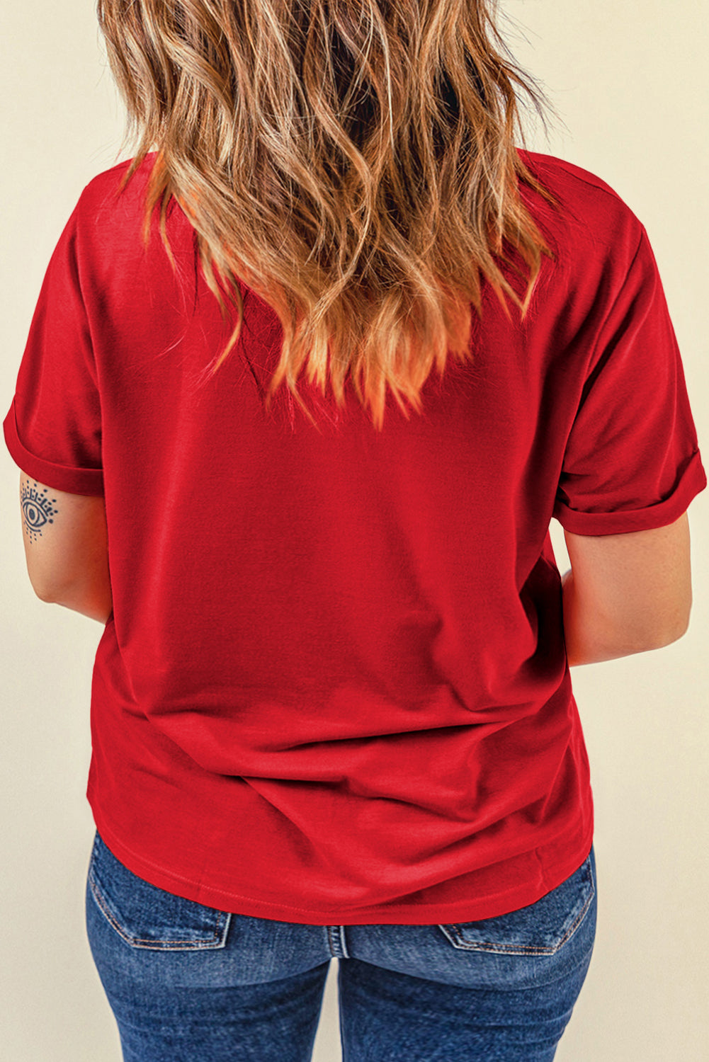 Camiseta roja de color rojo sin redondo