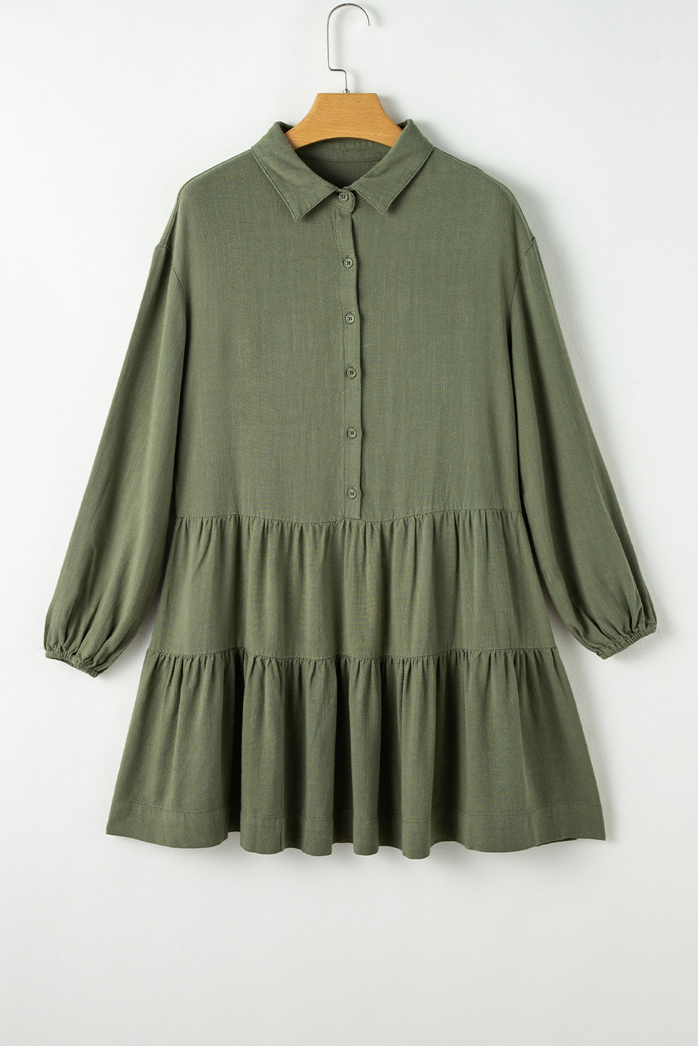 Jungle Green Puff manga abotonada camisa plisada mini vestido