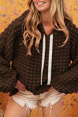 Dark Brown Bubble Textured Waffle Hoodie