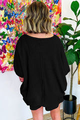Ensemble t-shirt et short oversize en tricot gaufré noir-A WOMAN WE LOVE