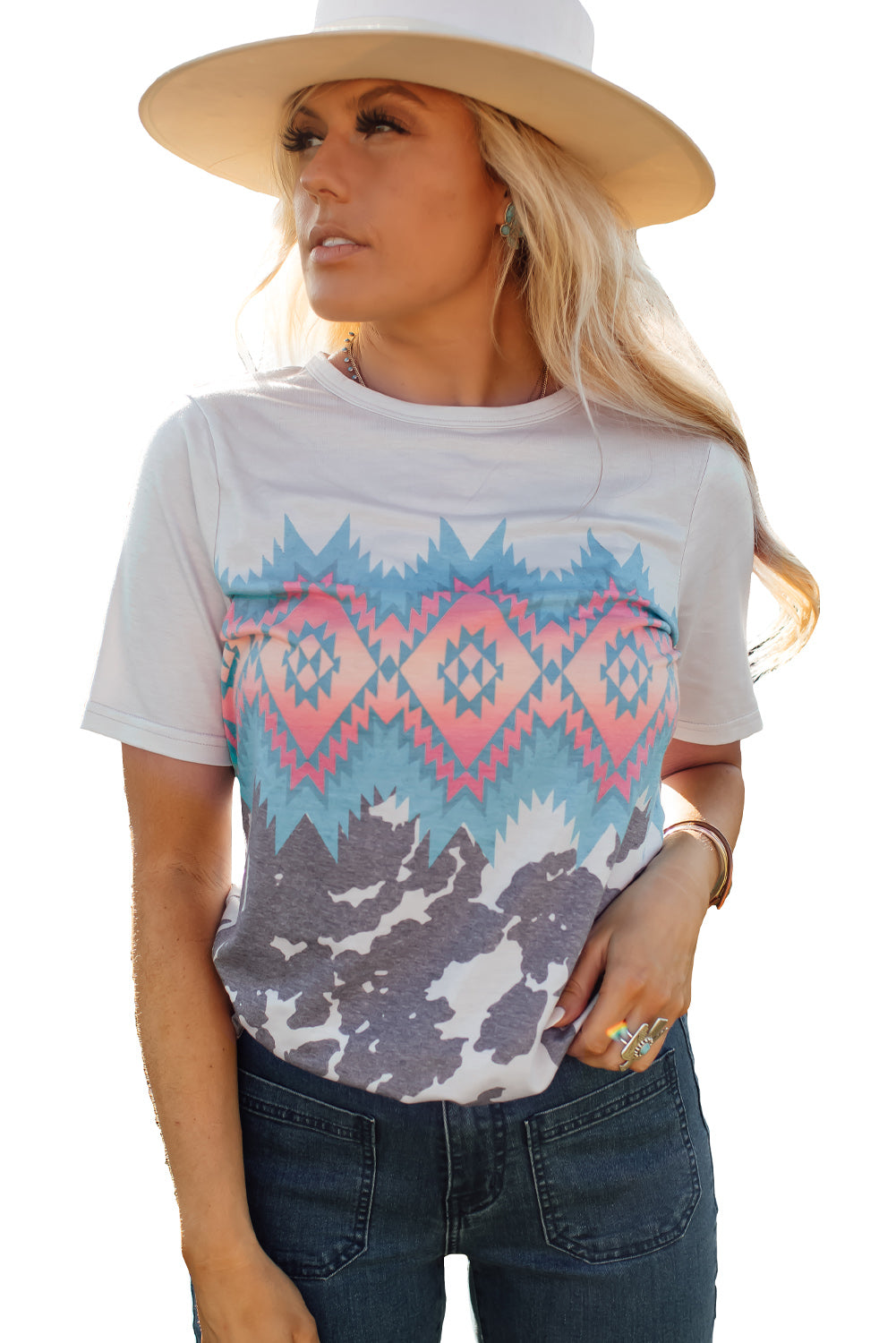 Multi-Color Aztec Geometric Print T-Shirt