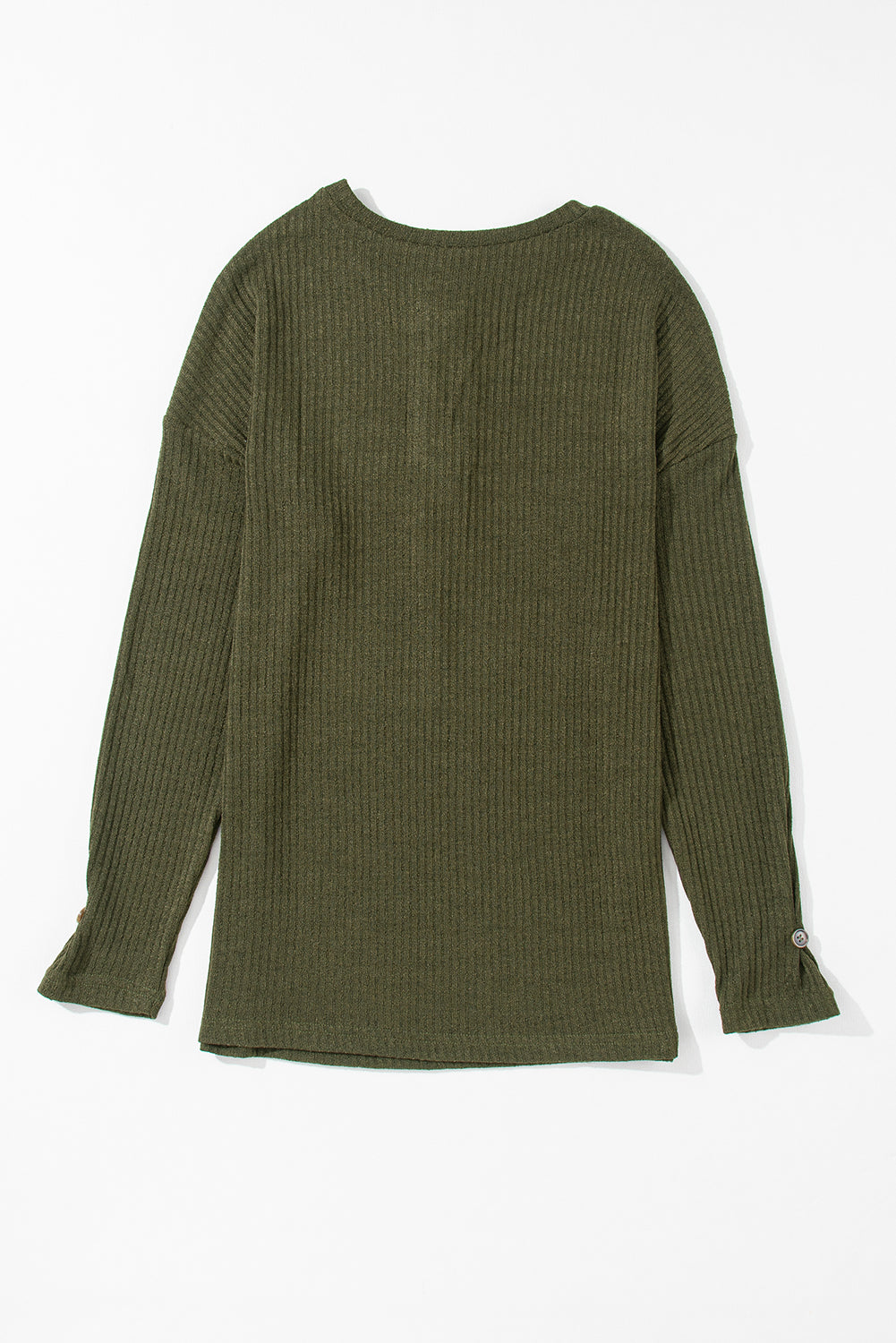 Haut en tricot Henley texturé côtelé vert jungle