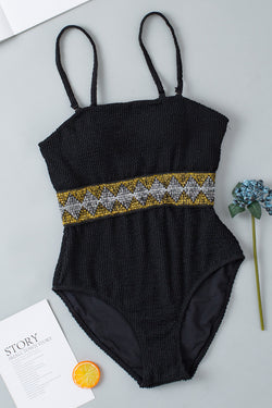 Swimsuit A room without high waist straps with black geometric border