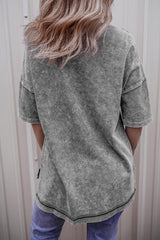 Camiseta de hombro sorprendida con hombros caídos y costuras expuestas, lavado de minerales, Filippin Gray
