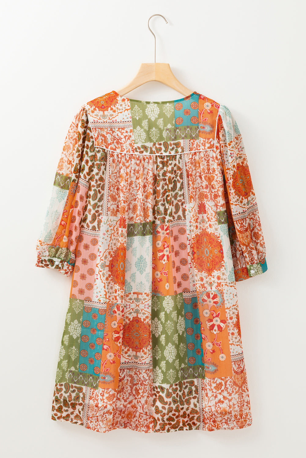 Orange Boho Paisley Print misto a 3/4 Abito sciolto in chiffon manica