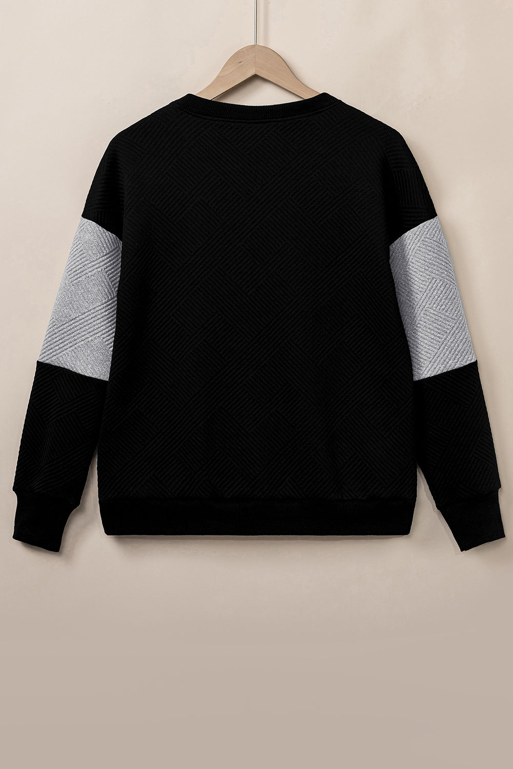 Black Textured Drop Shoulder Color Block Top