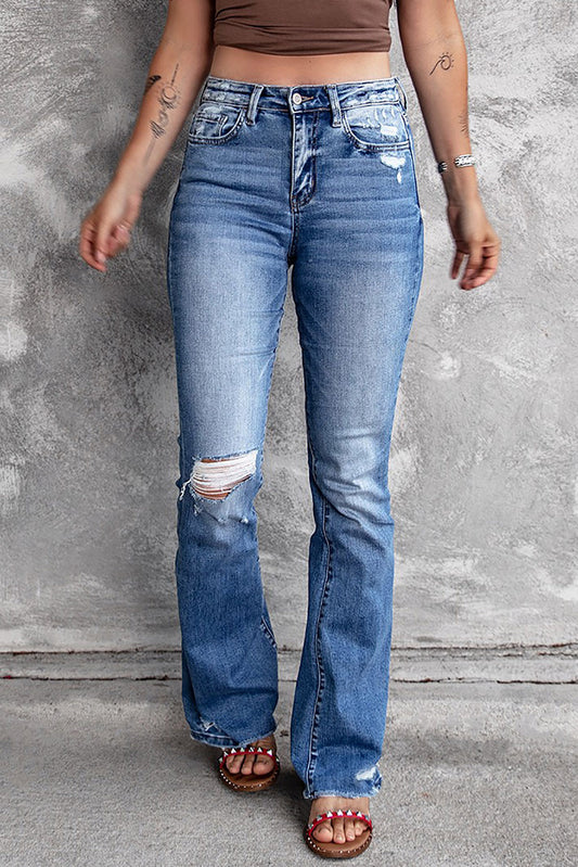 Jeans de bengala angustiados azules