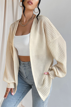 Beige textured lantern Sleeve Open Kimono