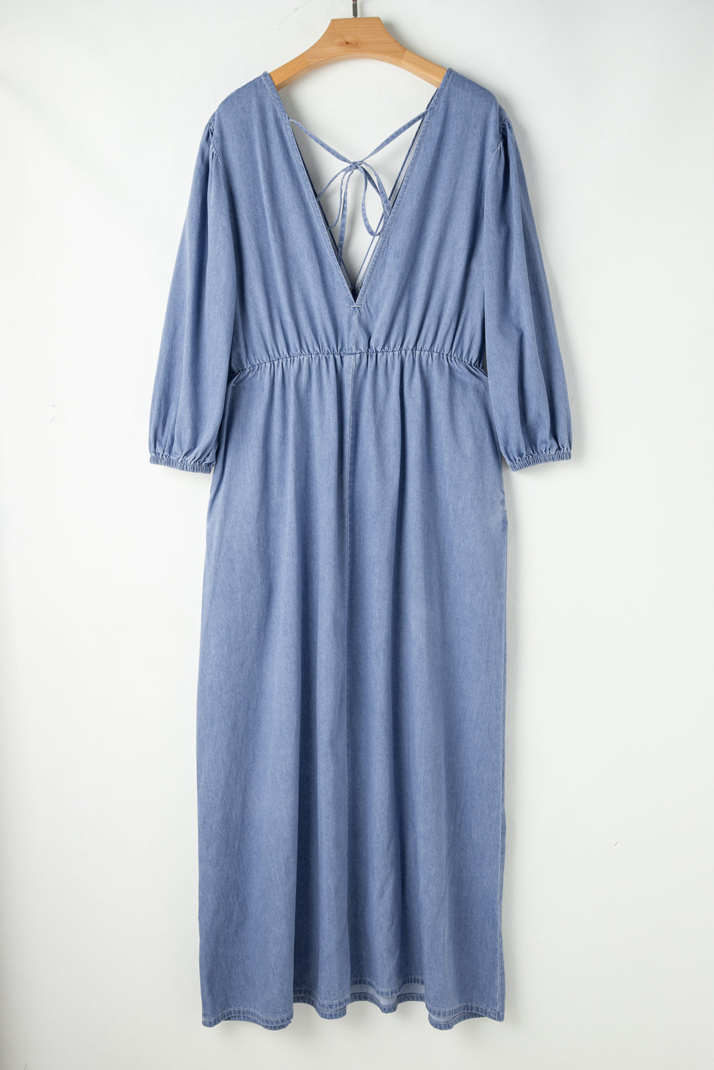 Myosotis Chambray Deep V Hals Armband Ärmel Maxikleid